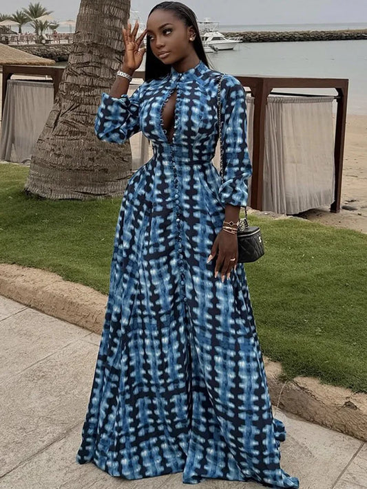 African Dresses for Women Elegant Long Sleeve Dashiki Maxi A-Line Dress Ladies Traditional African Clothing Outfits Ankara Dress