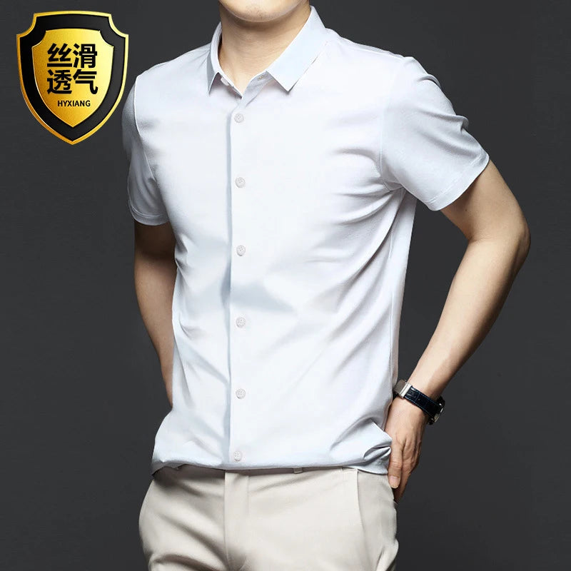 Men's 6XL Large High Quality Formal Shirts Short Sleeve Summer Clothing Non iron Business Casual ice Silk ice Feeling T-Shirts
