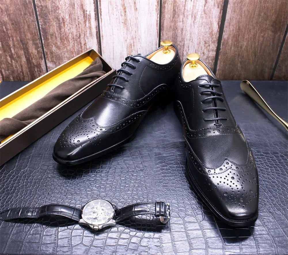 Noble Purple Handmade Mens Brogue Carved Leather Shoes Genuine Leather Men's Dress Shoes Classic Business Formal Shoes for Men