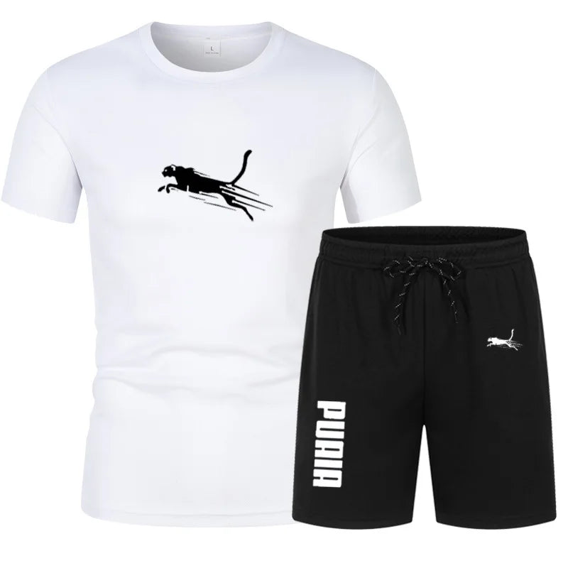 Sports Set Summer New Men's Quick Drying Mesh Set Men's T-shirt+Shorts 2-piece Set Men Casual Fitness Jogging Training Set