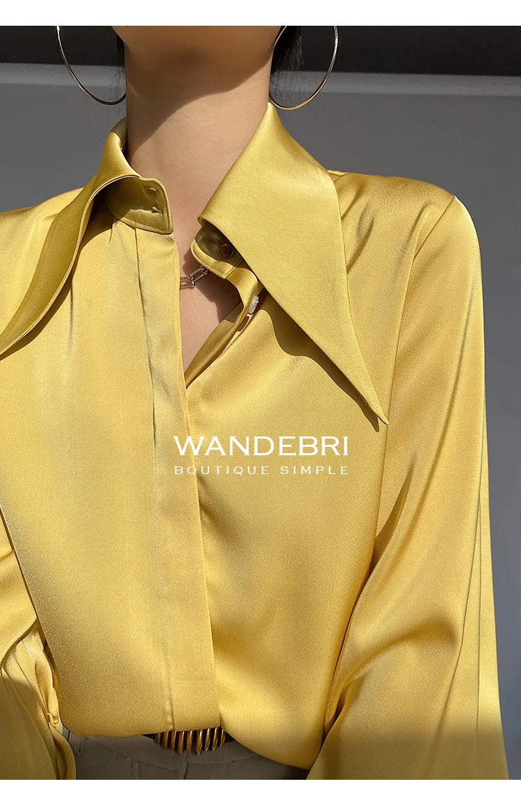 Stylish Elegant Turn Down Collar White Long Sleeve Satin Shirts Fashion Woman Vintage Blouse 2024 Office Lady Tops Blusas 16946