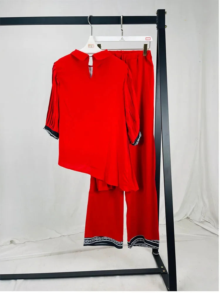 African Fashion Two-piece Set - Chic Top and High Waisted Wide Leg Pants Set - Casual, Comfortable, Suitable for Daily Wear