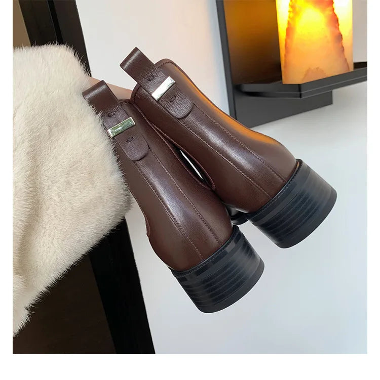 2026 Autumn/Winter Ankle Boots Women Basic Chelsea Botas Mujer Low Thick Heels Short Booties PU Leather Slip On Stretch Botines
