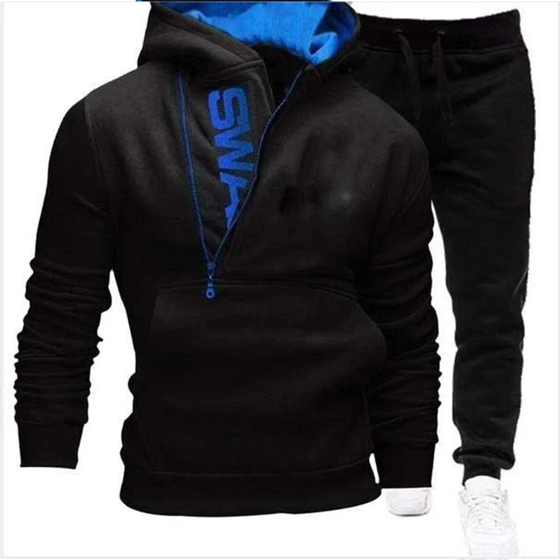 New Men's Jogging Set Fashion Sports Set Letter Hoodie Set Oblique Zipper Letter Sports Pullover Hoodie Jacket Sports Set