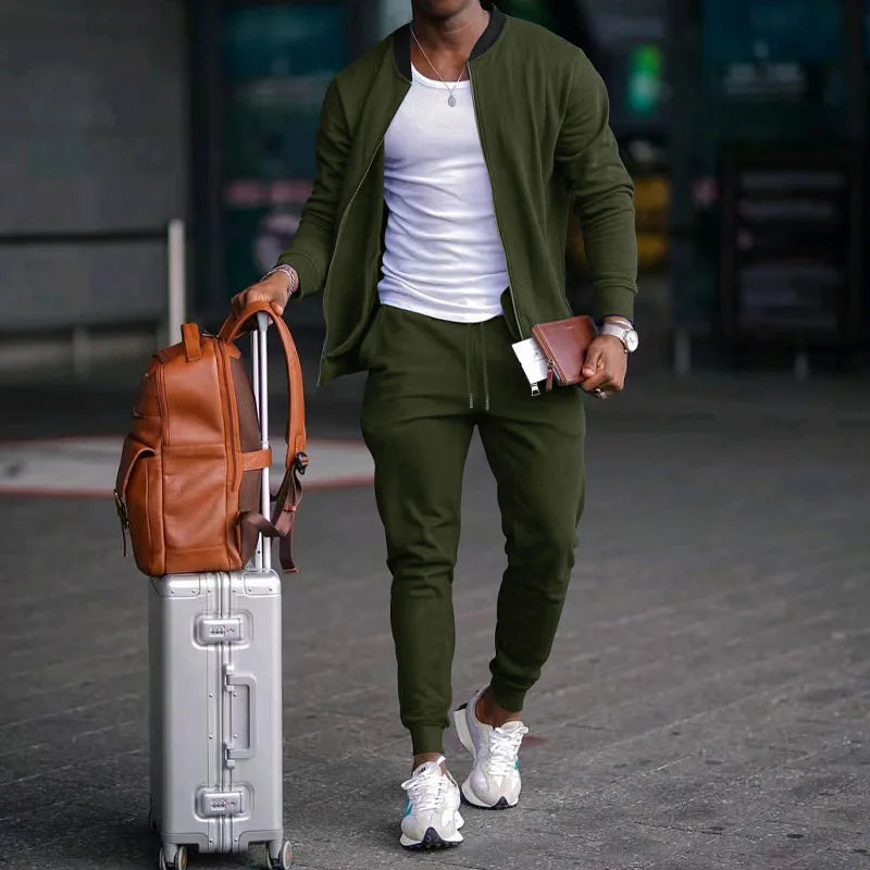 Autumn new solid color jacket men trendy shoulder design stand-up collar large size suit spring and fall fashion