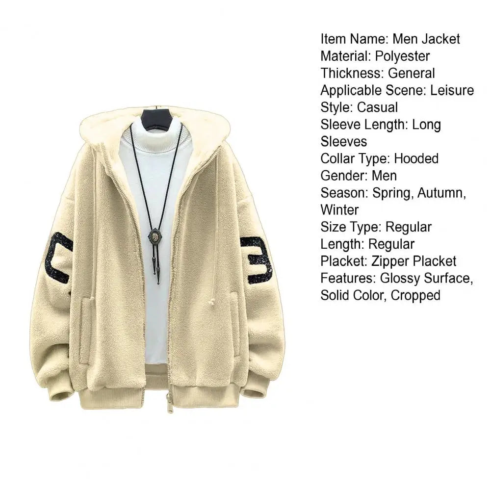 Faux Sherpa Thickened Men Jacket Zipper Closure Pockets Hooded Jackets Casual Thickened Sherpa Lining Winter Warm Men's Jackets