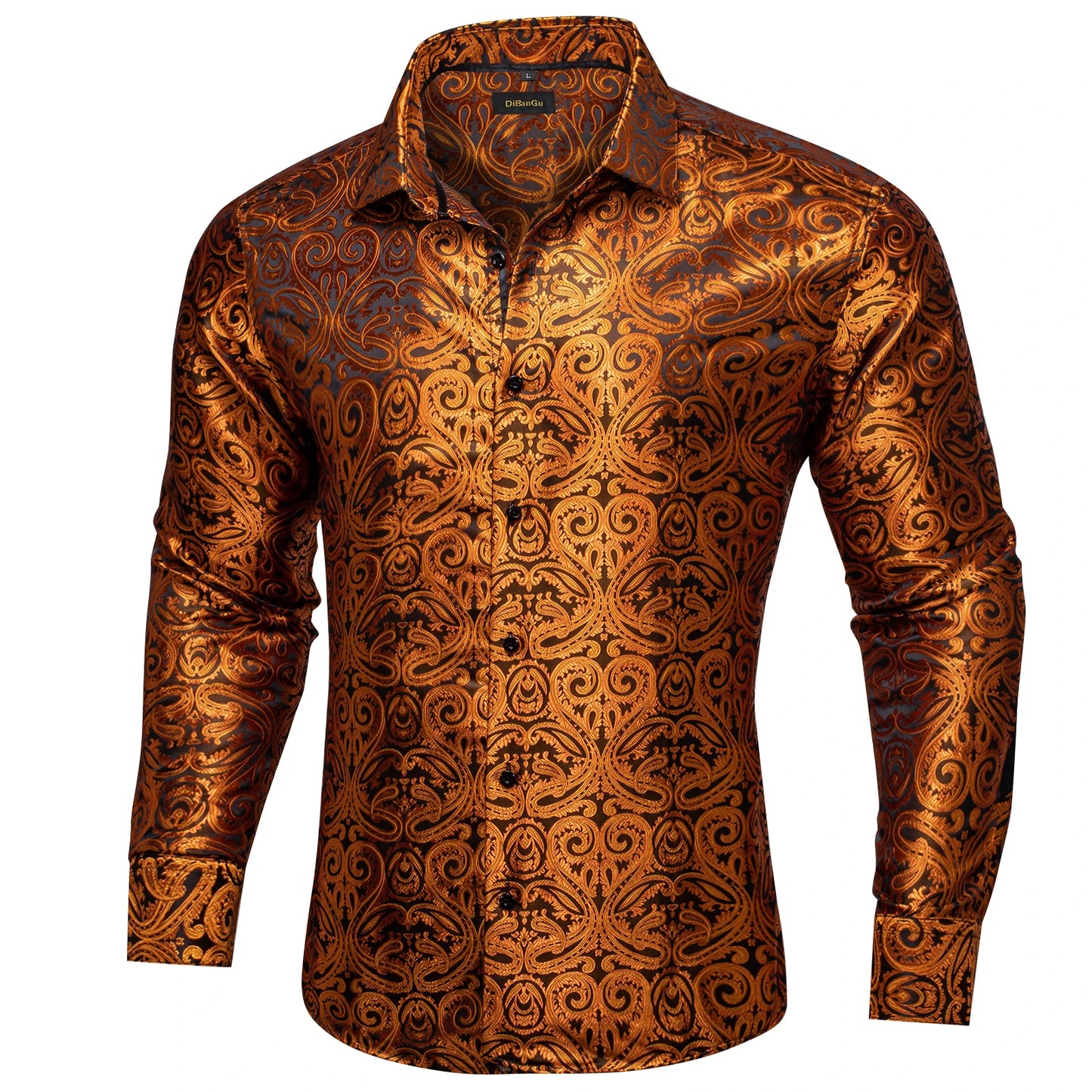 Luxury Purple Paisley Polyester Shirts for Men Long Sleeve Wedding Prom Men Clothing Button Down Collar Social Dress Shirt