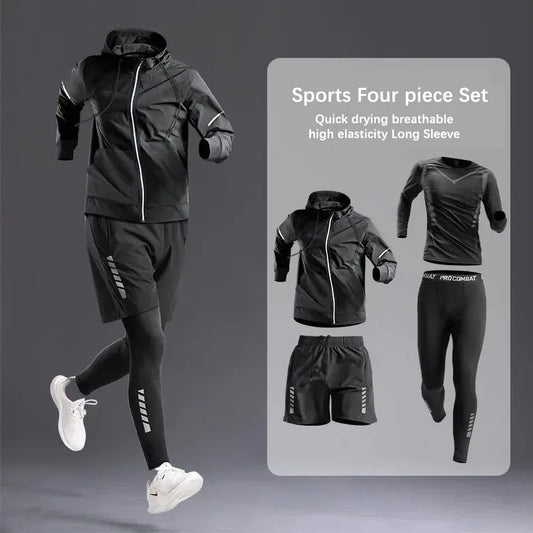 Men's All-Season 5-Piece Sportswear Set Tracksuit for Running Cycling Fitness Hiking Gym Clothing Jogging Boxing
