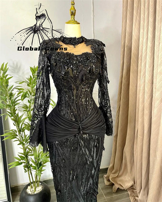 African O N Evening Dress For Black Girls 2025 Beaded Birthday Party Gown Pleats Wedding Occasion Dresses Robe De Bal Customized