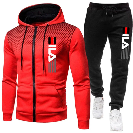 Mens Tracksuit Set Zipper Hoodie Joggers Athletic Sportswear Gym Workout Outfit Urban Casual Autumn Training Sports Suit Clothin