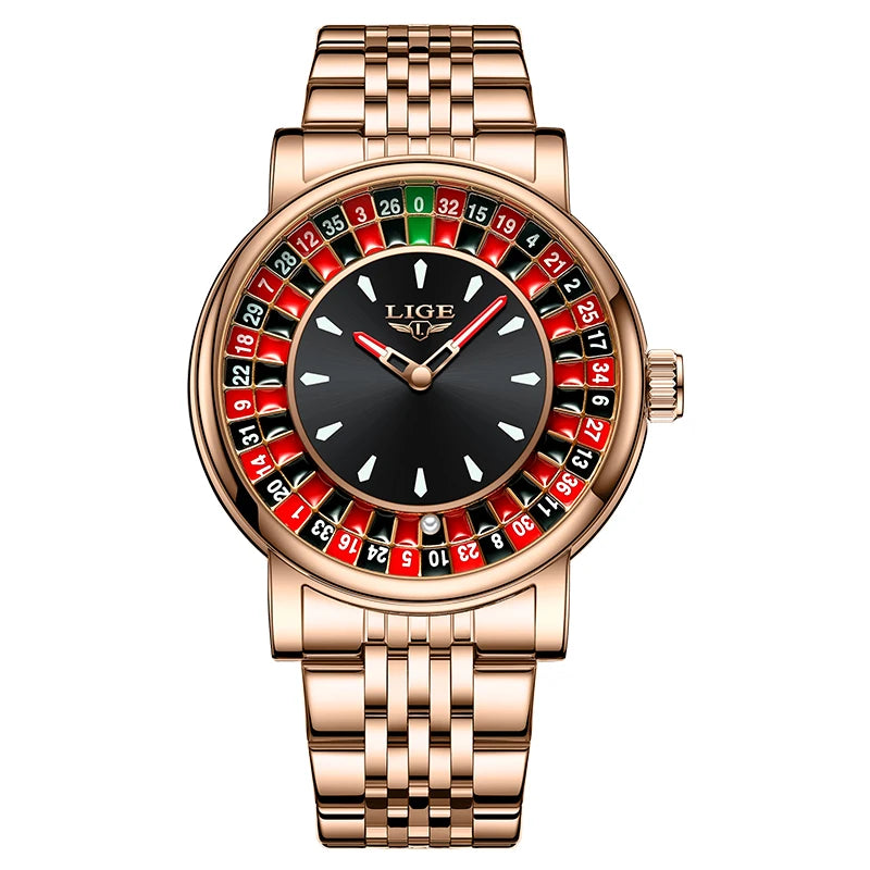 LIGE 2025 Creative Luxury Watches Men Roulette Game Dial Fashion Mens Watch Waterproof Luminous Steel Quartz Wristwatches Relojs