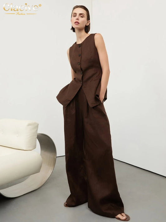 Linen Tank Top & Wide Leg Trousers Set