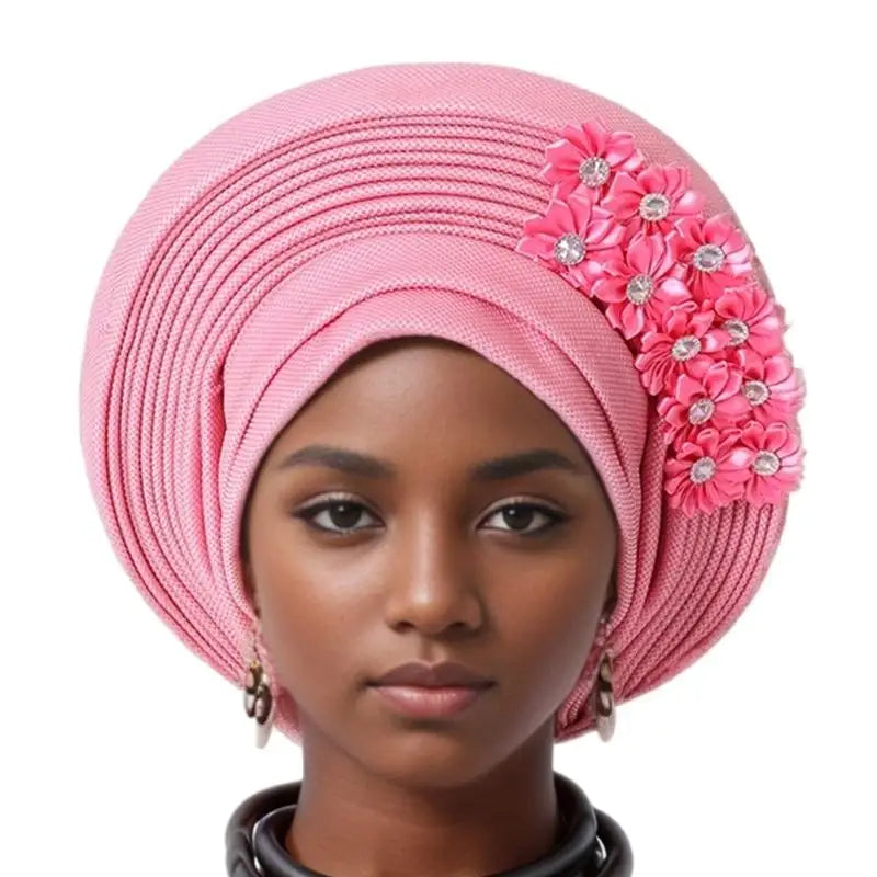39BD African Turban Headwrap for Female Fashion Formal Head Scarf Bonnet Hat Turban Ethnic Flower Head Turban Nigerian Hat