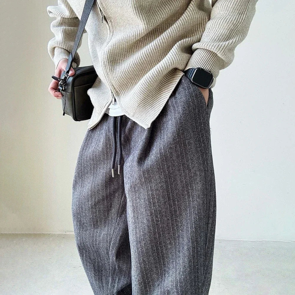 Mens Pants Casual Acrylic Pants Autumn Streetwear Fashion Personality Versatile Trend Comfort Wide-Leg Pants Men'S Clothing