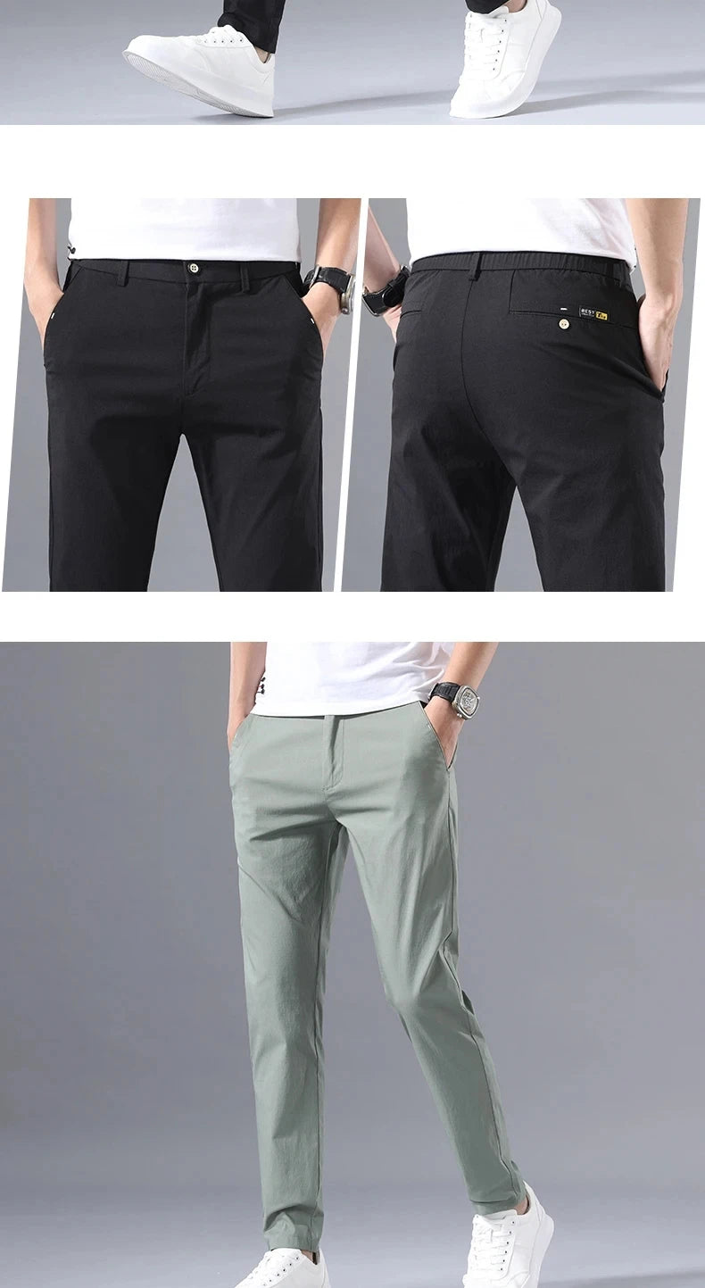 2025 Spring Autumn Thin Slim Men Casual Pants Classic Business Cotton Stretch Golf Trousers Korean Fashion Male Clothing Pants