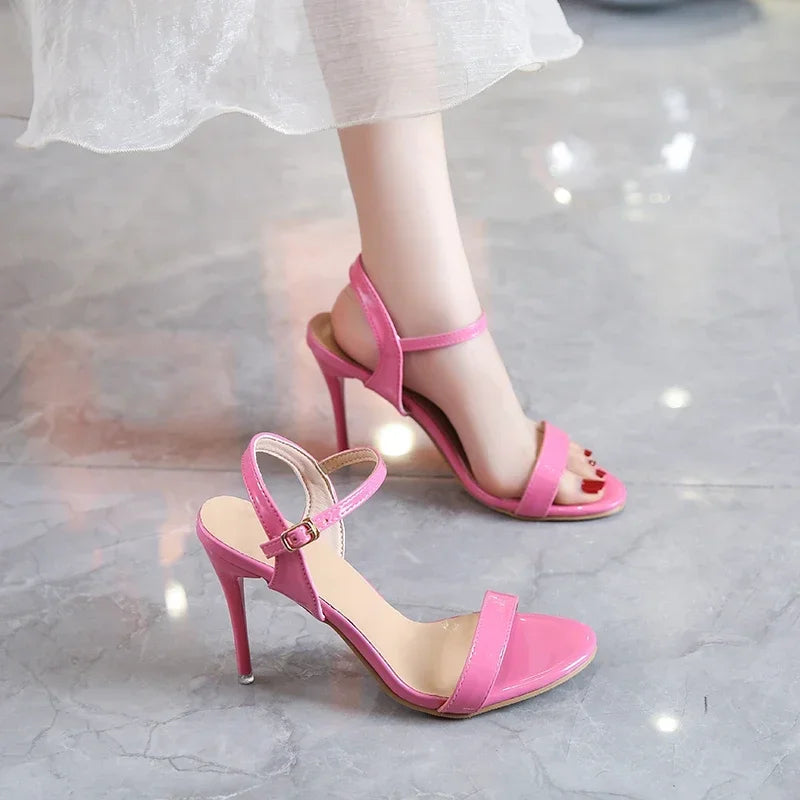 Large Size 45 Women's Sandals 2025 Summer High Heels Fashion Open Toe Sandals Buckle Party Shoes Sexy Thin Heels Wedding Shoes