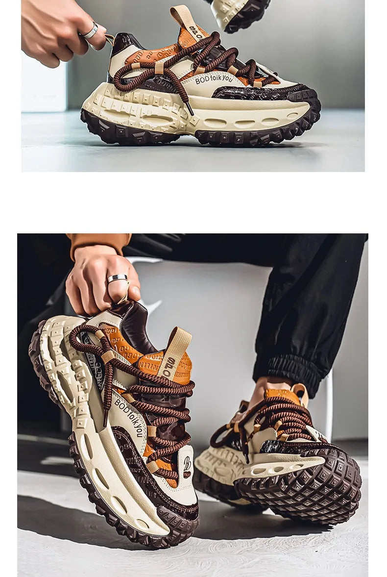 Trendy Dad Sneakers Thick Bottom Heightening Men's Casual Sports Shoes Spring Summer New Style round Toe Low Top EVA Insole
