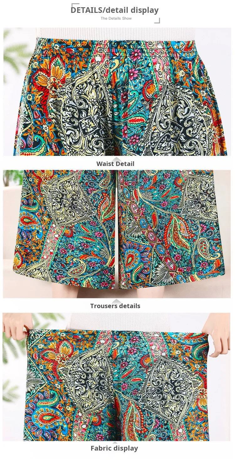 Women's Long Pants Skirt 2023 Summer Plus Size Fashionable Flower Print Women's Short Skirt Classic Home Casual Breathable Women