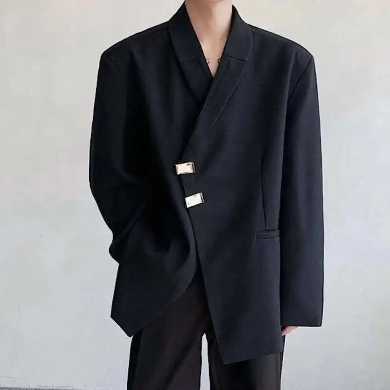 IEFB Metal Button Design Men's Blazers Shawl Collar Oblique Placket Design Casual Clothing Solid Color Male Suit Jackets 9W957