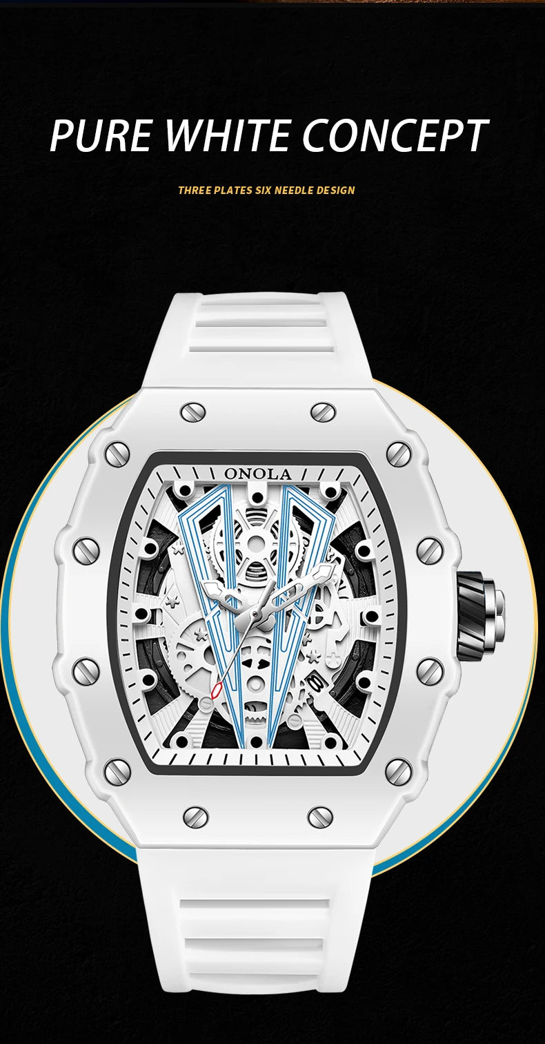 High Quality Men's Watch Quartz ONOLA Fashion Clock Waterproof Silicone Tape Watch for Men