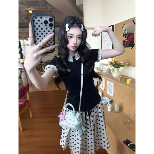 Korean Vintage Polka Dot Print Mini Skirt Y2k 2000s Retro Women Sweet Skirt Women Casual Fashionable Bodycon 2026 Summer