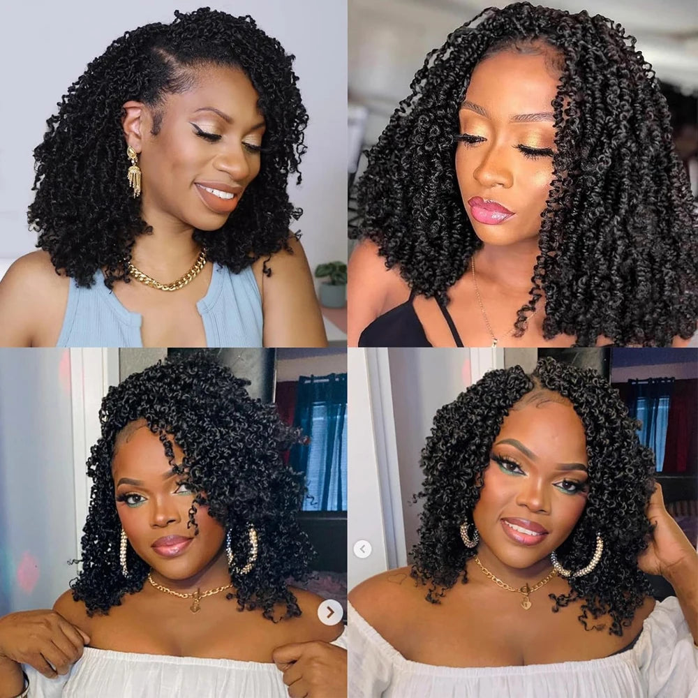 Synthetic Full Lace Front Braid Wig 14inch Curly Faux Locs Black Color Large Parting Space Twist Dreadlock Wigs for Black Women