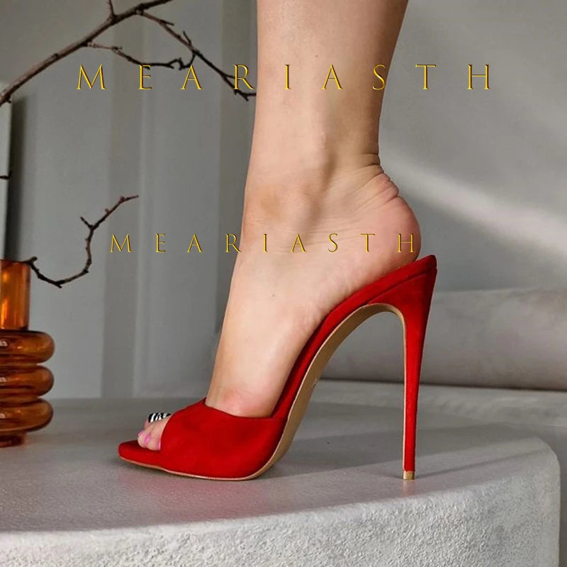 Red Patent Leather Stiletto Slippers Open Toe Solid Sexy High Heels Summer 2025 New Nightclub Outside Plus Size 45 Luxury Shoes