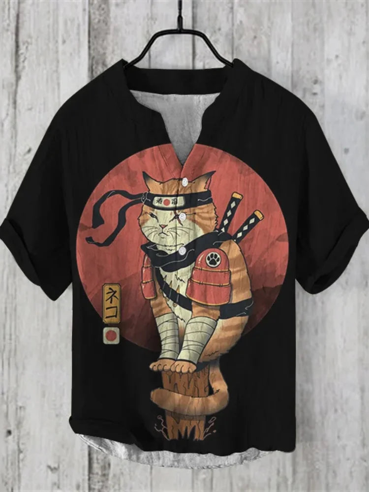 2025 New men's Linen short-sleeved Shirt Fashion Casual Printed Tops European And American Popular Style men's Clothing