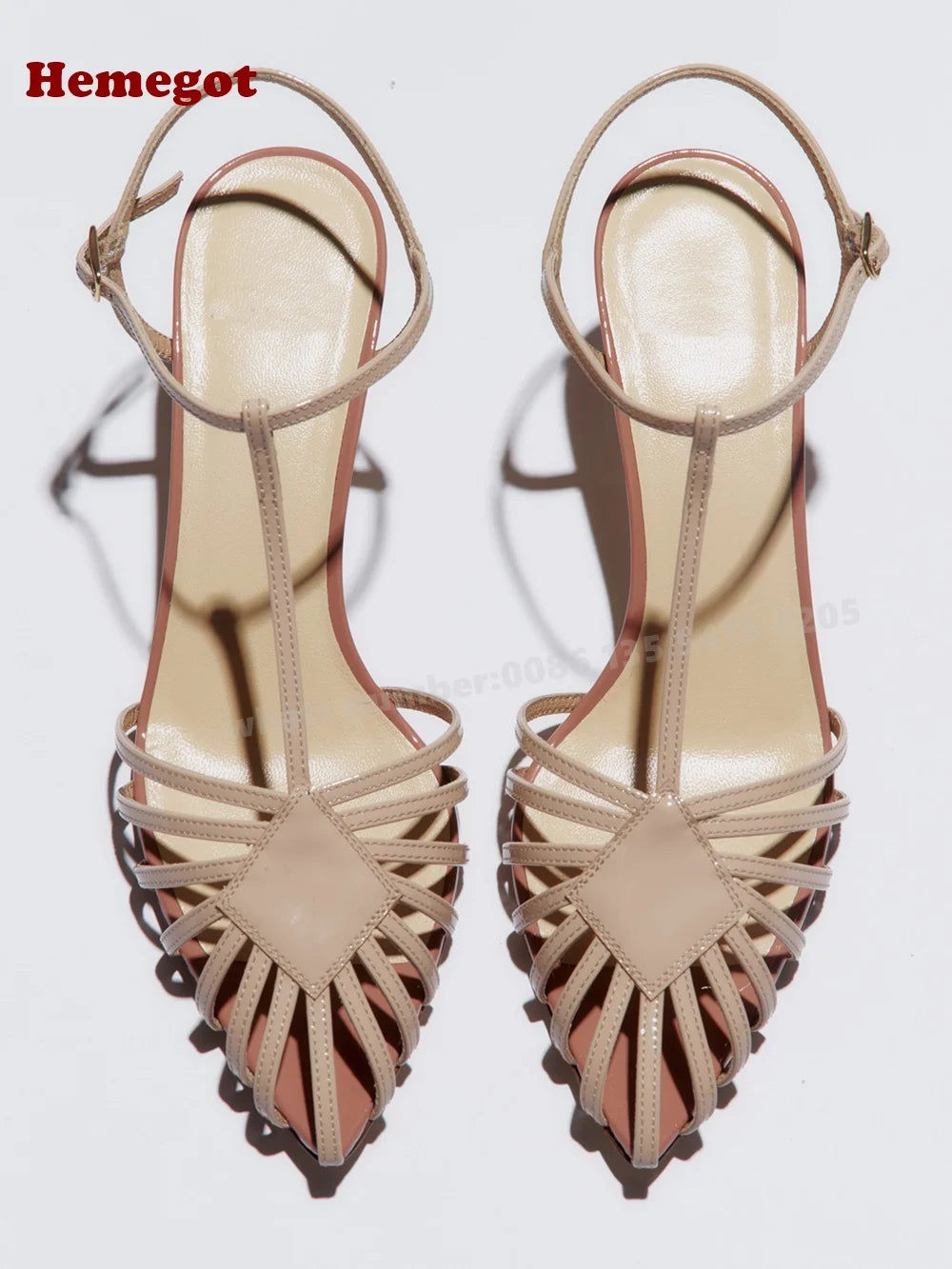 Cut Out T-Strap Sandals Pointy Toe Stiletto Slingback Buckle Women's Sandals Thin High Heels Sexy Splicing Party Shoes Summer