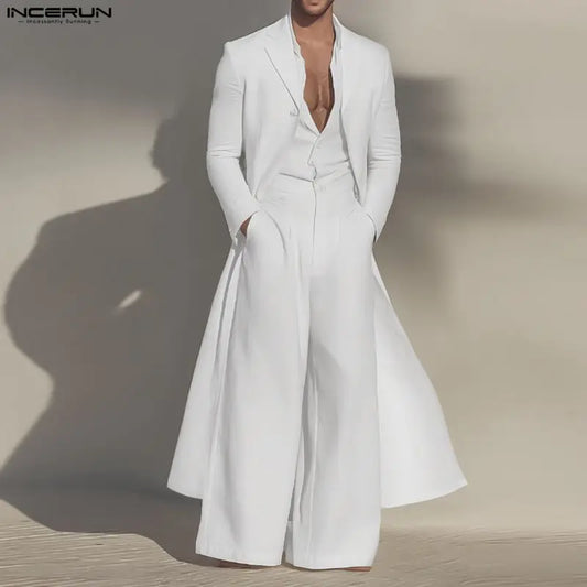 INCERUN Men Sets Solid Lapel Long Sleeve Blazer & Jumpsuits Pants Two Pieces Sets Streetwear Loose Fashion Casual Men's Suits
