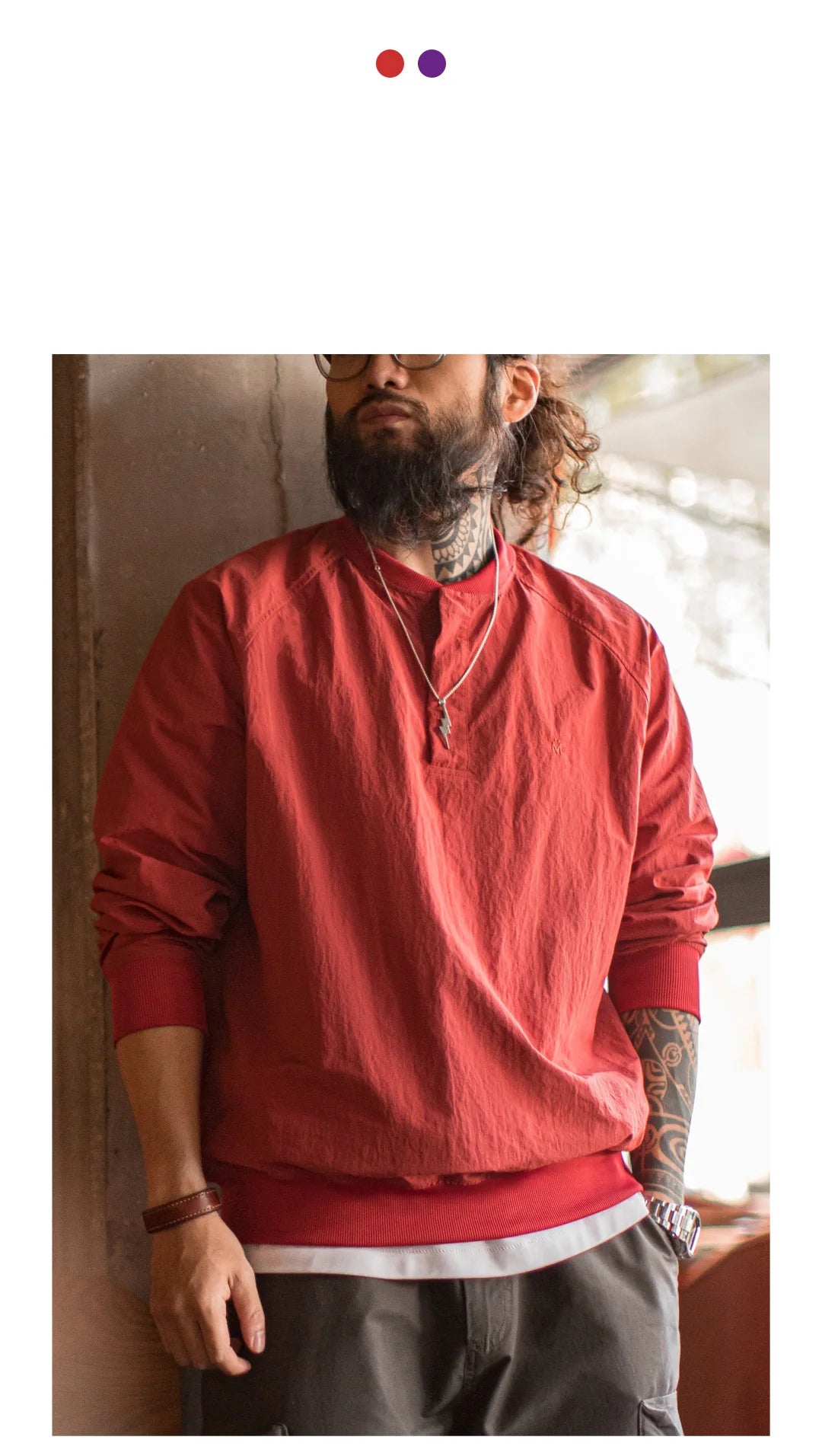 Maden Vintage Baseball Collar Sweatshirt New Year's Red Top Loose Round Neck Pullover for Men's Spring Fall Long-Sleeved T-Shirt
