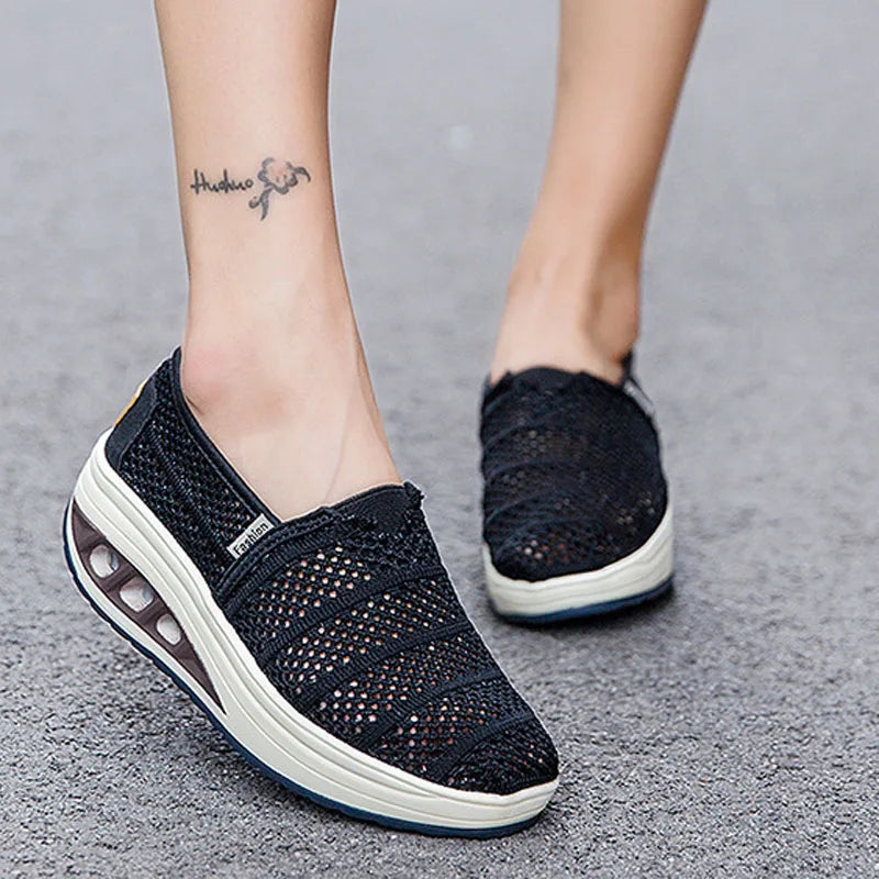 Women's Mesh Breathable Loafers Solid Color Slip On Summer Platform Sneakers Women Walking Casual Shoes Zapatos Mujer WSH5094