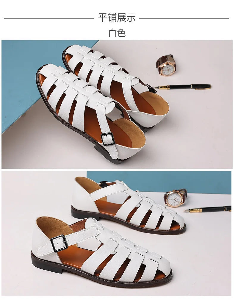 Summer Stylish Sandals for Man Leather Daily Roman Shoes Fashion Mens Business Dress Casual Comfortable Beach Footwear Flats