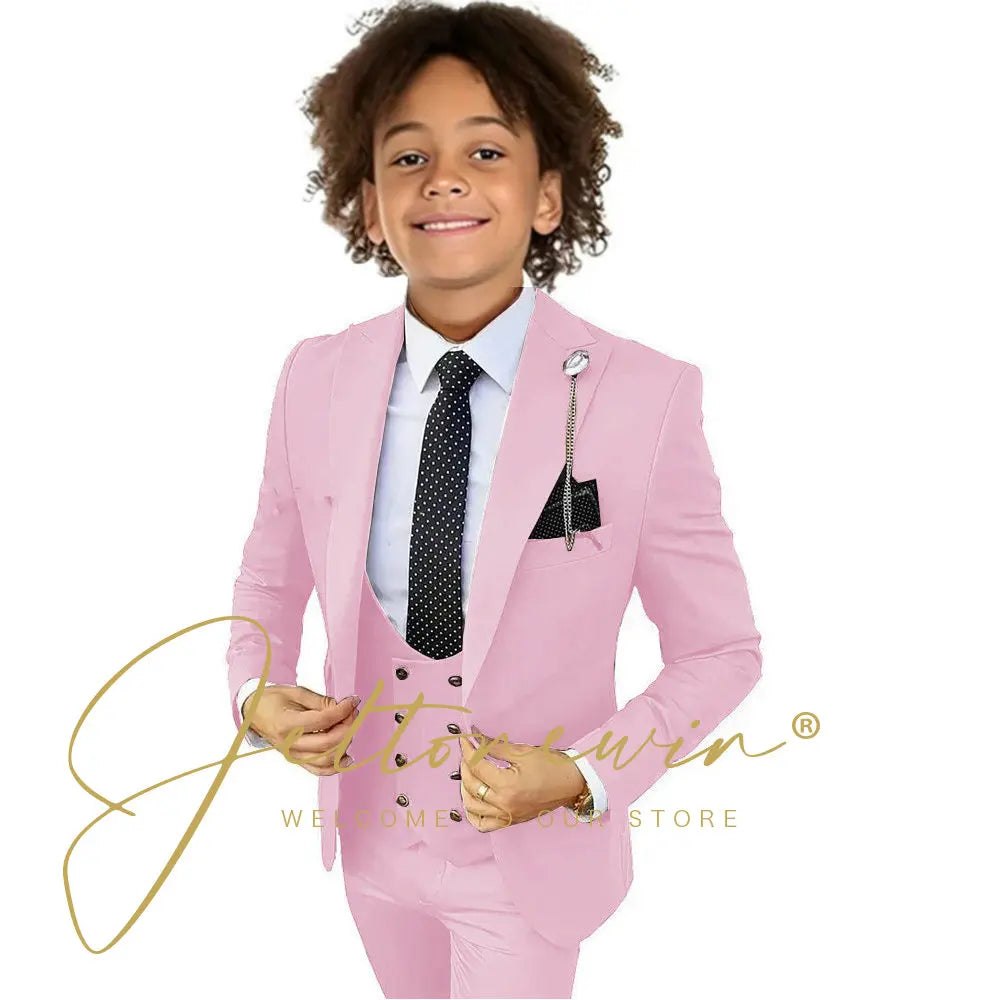 Boys Suit Peak Lapel 3 Pieces Jacket Vest Pants Black Formal Tuxedo Child Blazer Party Dress Wedding Set conjuntos de blazer