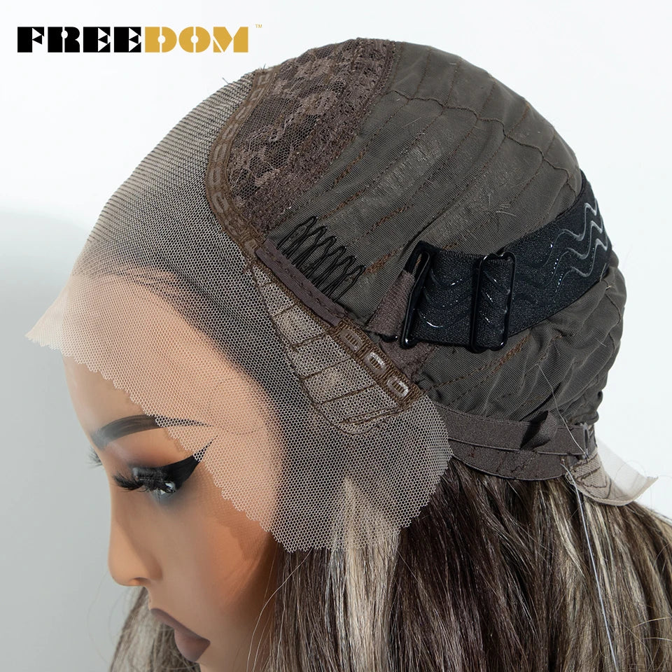 FREEDOM Synthetic Lace Front Wigs For Black Women 13x4 Free Part Body Wave Lace Wig 20 Inch Ombre Brown Highlight Cosplay Wigs