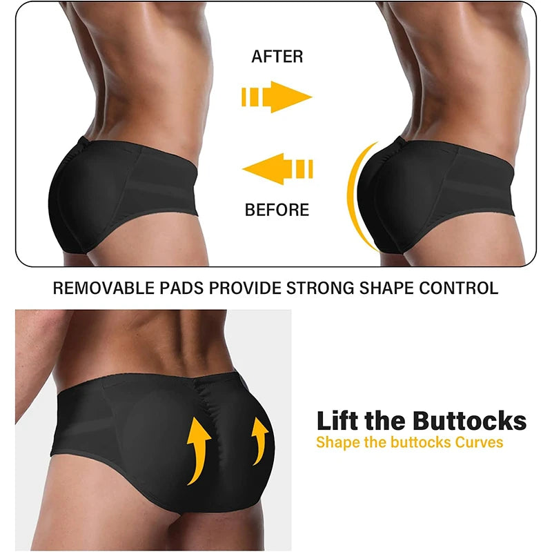Mens Butt Lifter Padded Briefs Removable Pad Hip Enhancer Shaper Men Control Panties Underwear