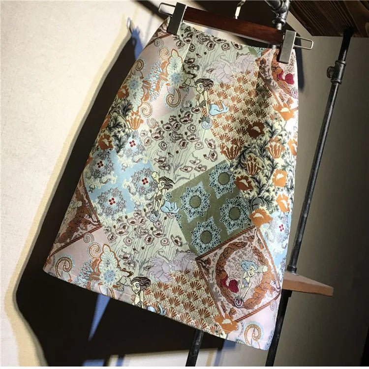 Autumn 2023 High Waist A-line Skirts Light Mature One Step Skirt Ladies Medium Length Retro Wrapped Hip Skirt Jacquard Skirt