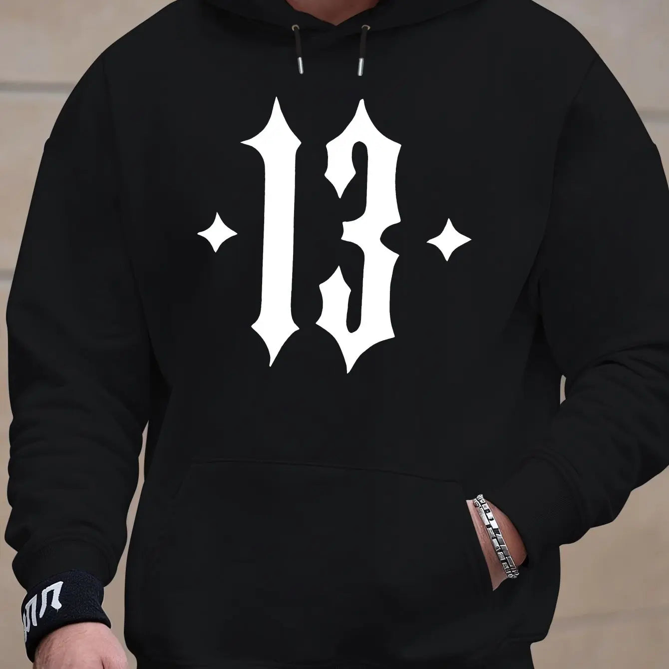 Men'S Hooded Sweatshirt with Number 13 Print - Casual, Comfortable Pullover for Fall and Winter, Long Sleeve Casual Style Top