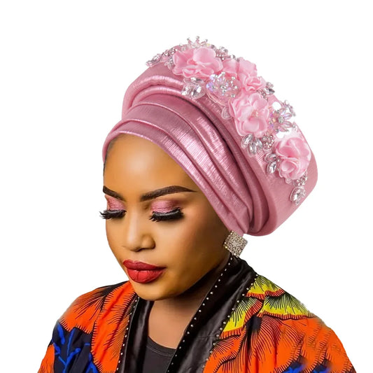 African Women's Turban Cap Diamond Flower Nigeria Auto Gele Headtie Already Made Wedding Geles Female Head Wraps Hat Party Mujer