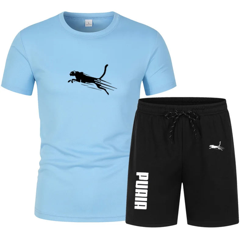 Sports Set Summer New Men's Quick Drying Mesh Set Men's T-shirt+Shorts 2-piece Set Men Casual Fitness Jogging Training Set