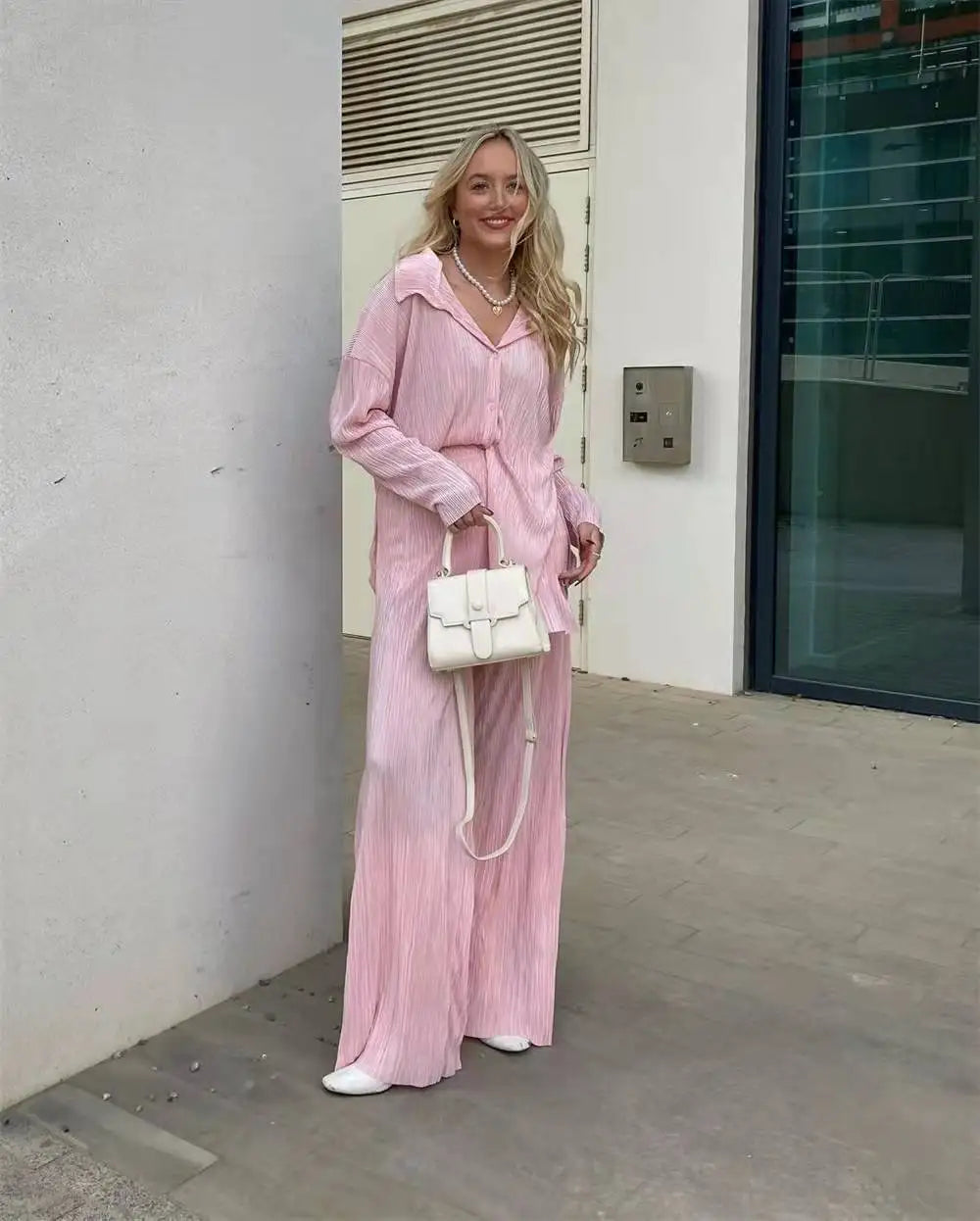 New Two Piece Set Women Outfits Pleated Women's Elegant  Drape Loose Sets Shirt High Waist Trousers Female Suit Fashion Casual
