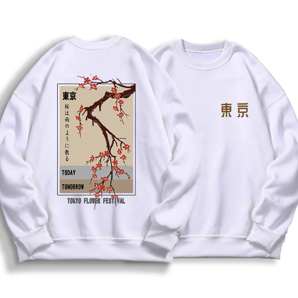Today Tomorrow Tokyo Flower Festival Women's Hoodie Loose Hoodie Autumn Round Neck Sweatshirt Loose Casual Hoodie Graphic Y2k