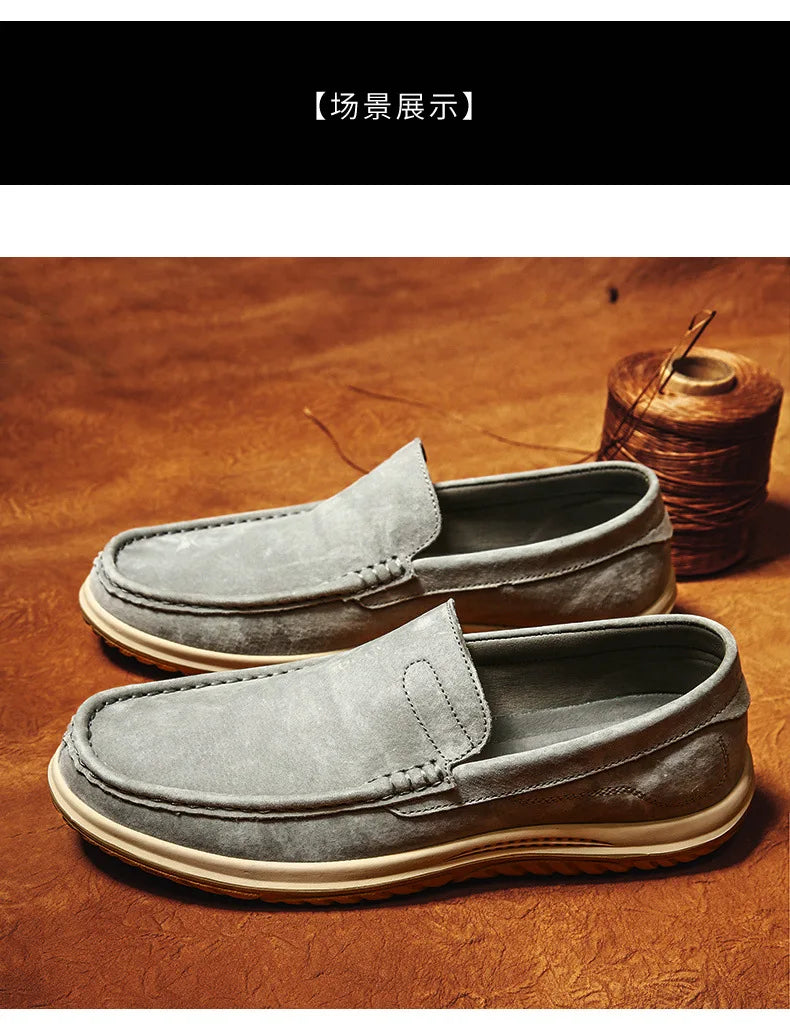 Men's Suede Casual Leather Shoes Fashionable Breathable Comfortable Driving Shoes Men Shoes
