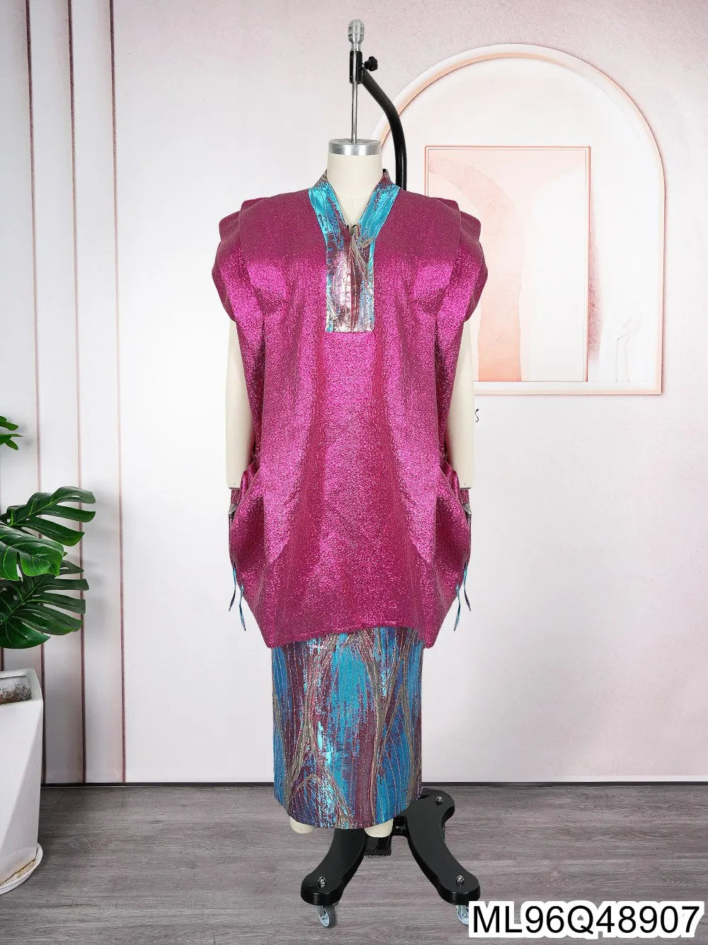 2025 New African Women's Fashion Robe and Skirt Set, Printed Plus-size Two-piece Dress ML96Q48907