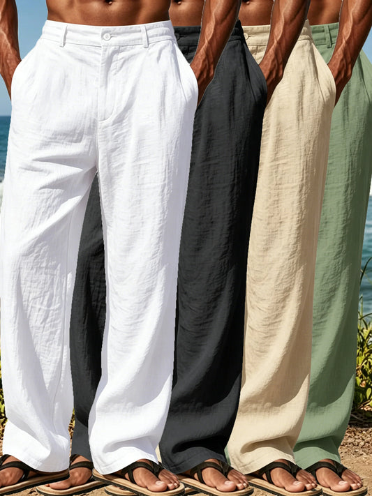 4-piece Set Of Men's Linen Casual Trousers, Draping Or Slimming, Multi-color Versatile, For Summer Business Trips And Beach T