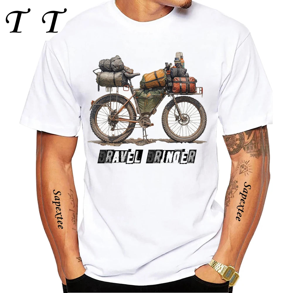 Travel On Gravel Bikepacking Print T-Shirt Summer Men Short Sleeve Funny Bicycle Sport Boy Tops Anatomy Bike Cycling Casual Tees