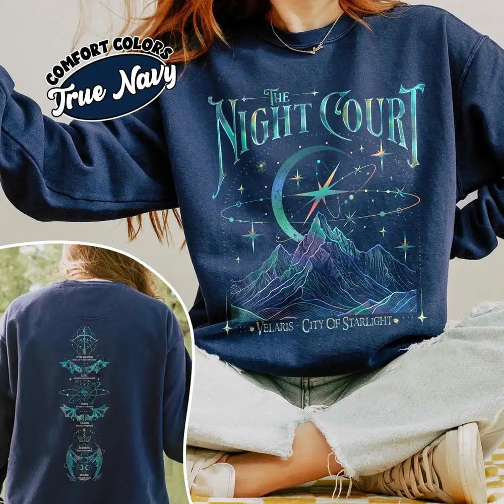 Retro Velaris Acotar The Night Court Two-Sided Crewneck Comfort Fleece Sweatshirt Velaris The Night Court Sweater Y2K Streetwear