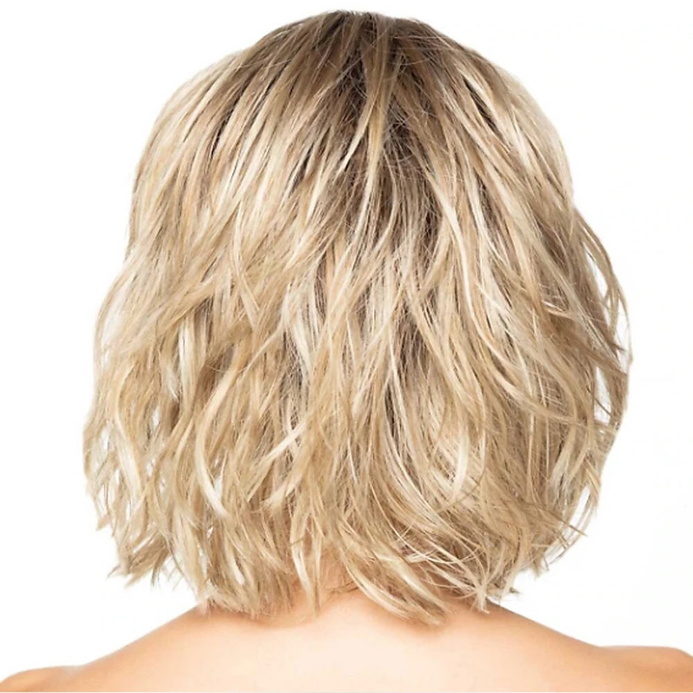 HAIRJOY Synthetic Hair Short Black Blonde Ombre Wigs for Women Synthetic  Wig Curly with Bangs