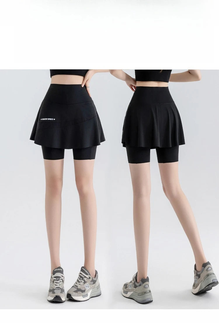 Fake Two Short Skirt Pants with Summer Pockets Crotch Half Skirt for Women High Waisted Oversized Quick Drying Sports Yoga Pants