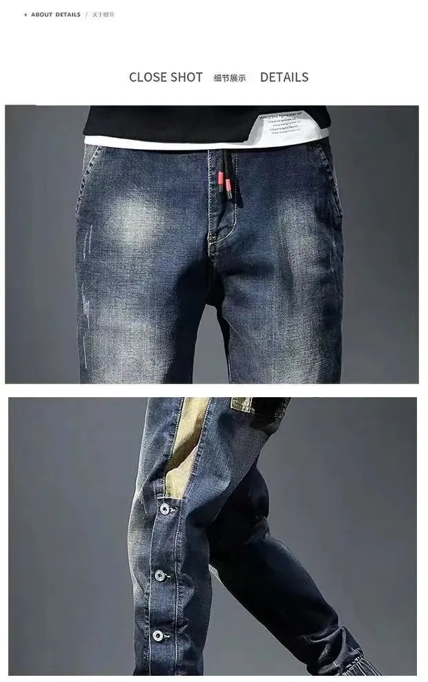 Mens Jeans Harem Pants Fashion Pockets Loose Fit Baggy Jeans Men Stretch Retro Streetwear Relaxed Trousers Y2K Ropa Hombre
